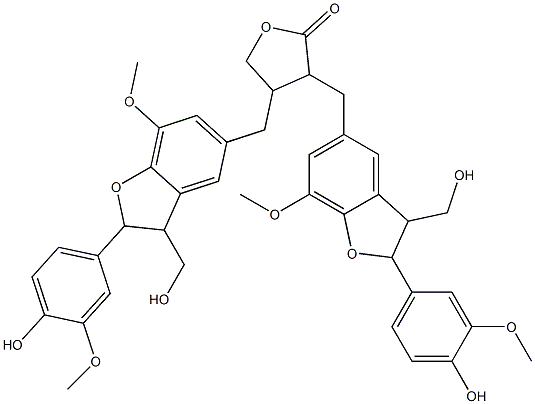 3,4-Bis[[2,3-dihydro-2-(4-hydroxy-3-methoxyphenyl)-3-hydroxymethyl-7-methoxybenzofuran-5-yl]methyl]-4,5-dihydrofuran-2(3H)-one Struktur