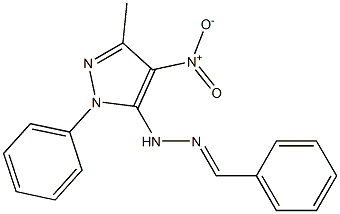 1-(1-Phenyl-3-methyl-4-nitro-1H-pyrazol-5-yl)-2-benzylidenehydrazine Struktur