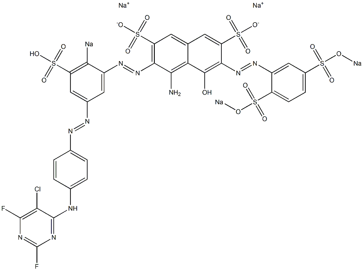 4-Amino-5-hydroxy-3-[2-sodiosulfo-5-[[4-(5-chloro-2,6-difluoropyrimidin-4-yl)aminophenyl]azo]phenylazo]-6-[2,5-bis(sodiosulfo)phenylazo]-2,7-naphthalenedisulfonic acid disodium salt Struktur