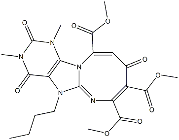 1,3-Dimethyl-5-butyl-2,4,9-trioxo-1,2,3,4,5,9-hexahydro[1,3]diazocino[1,2-e]purine-7,8,11-tricarboxylic acid trimethyl ester Struktur