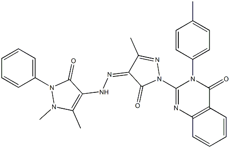 3-(4-Methylphenyl)-2-[[4,5-dihydro-3-methyl-5-oxo-4-[[(1,5-dimethyl-2,3-dihydro-2-phenyl-3-oxo-1H-pyrazol)-4-yl]aminoimino]-1H-pyrazol]-1-yl]quinazolin-4(3H)-one Struktur