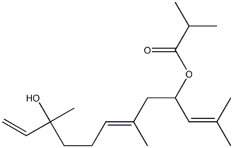 (6E)-3,7,11-Trimethyl-1,6,10-dodecatriene-3,9-diol 9-(2-methylpropanoate) Struktur