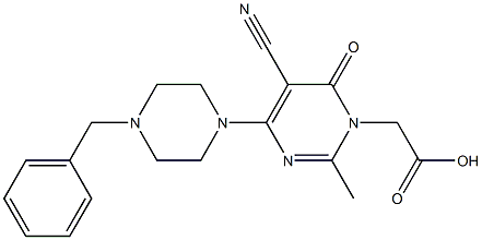 2-Methyl-4-(4-benzyl-1-piperazinyl)-5-cyano-6-oxopyrimidine-1(6H)-acetic acid Struktur