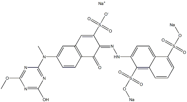 3-[2-[1,5-Bis(sodiosulfo)-2-naphtyl]hydrazono]-4-oxo-3,4-dihydro-7-[(4-hydroxy-6-methyloxy-1,3,5-triazine-2-yl)(methyl)amino]naphthalene-2-sulfonic acid sodium salt Struktur