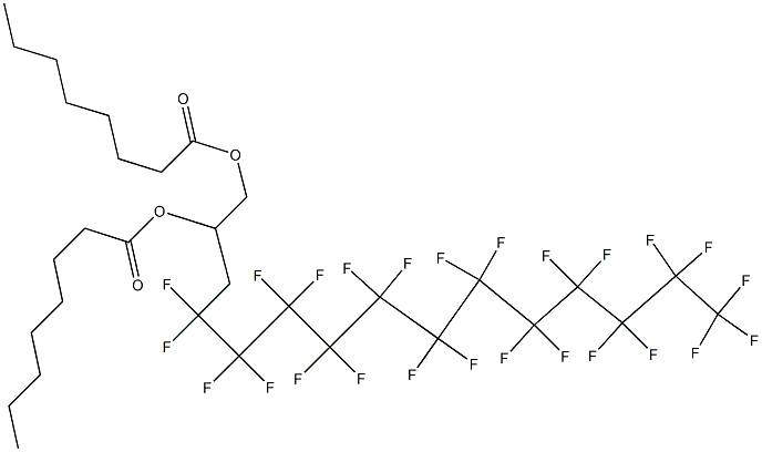 Dioctanoic acid 4,4,5,5,6,6,7,7,8,8,9,9,10,10,11,11,12,12,13,13,14,14,15,15,15-pentacosafluoro-1,2-pentadecanediyl ester Struktur