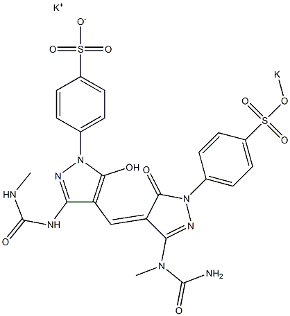 4-[3-(3-Methylureido)-5-hydroxy-4-[[3-(1-methylureido)-5-oxo-1-[4-(potassiooxysulfonyl)phenyl]-2-pyrazolin-4-ylidene]methyl]-1H-pyrazol-1-yl]benzenesulfonic acid potassium salt Struktur