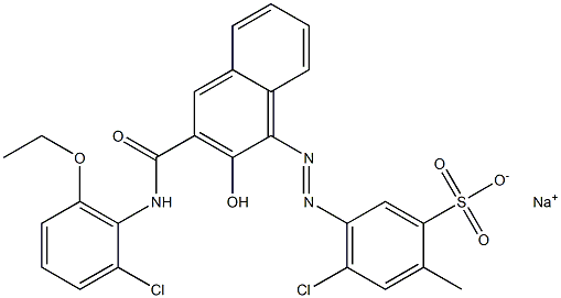 4-Chloro-2-methyl-5-[[3-[[(2-chloro-6-ethoxyphenyl)amino]carbonyl]-2-hydroxy-1-naphtyl]azo]benzenesulfonic acid sodium salt Struktur