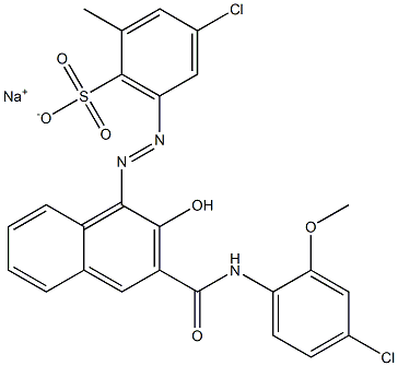 4-Chloro-2-methyl-6-[[3-[[(4-chloro-2-methoxyphenyl)amino]carbonyl]-2-hydroxy-1-naphtyl]azo]benzenesulfonic acid sodium salt Struktur