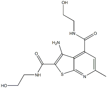 3-Amino-N-(2-hydroxyethyl)-6-methyl-4-[(2-hydroxyethyl)aminocarbonyl]thieno[2,3-b]pyridine-2-carboxamide Struktur