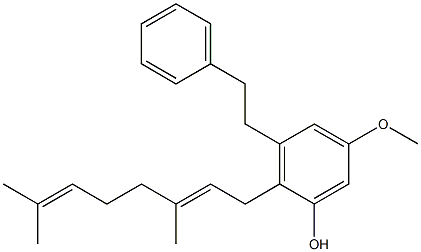 3-(2-Phenylethyl)-2-[(2E)-3,7-dimethyl-2,6-octadien-1-yl]-5-methoxyphenol Struktur