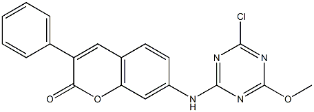 3-Phenyl-7-(4-chloro-6-methoxy-1,3,5-triazin-2-ylamino)coumarin Struktur