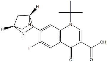 6-Fluoro-1-tert-butyl-7-[(1R,4R)-2,5-diazabicyclo[2.2.1]heptan-2-yl]-1,4-dihydro-4-oxoquinoline-3-carboxylic acid Struktur