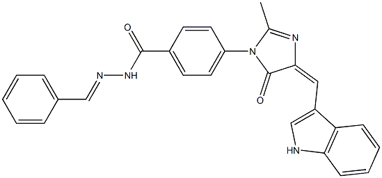 4-[[4,5-Dihydro-4-[(1H-indol-3-yl)methylene]-2-methyl-5-oxo-1H-imidazol]-1-yl]-N'-(benzylidene)benzhydrazide Struktur