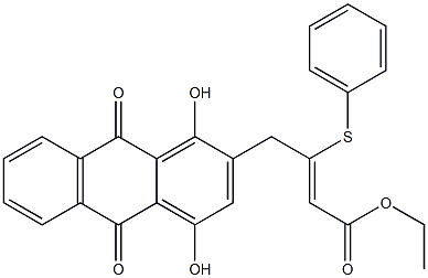 (Z)-4-[(9,10-Dihydro-1,4-dihydroxy-9,10-dioxoanthracen)-2-yl]-3-phenylthio-2-butenoic acid ethyl ester Struktur