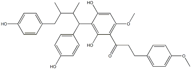 3-(4-Methoxyphenyl)-1-[3-[1,4-bis(4-hydroxyphenyl)-2,3-dimethylbutyl]-2,4-dihydroxy-6-methoxyphenyl]-1-propanone Struktur