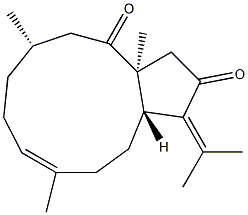 (3aS,6S,9E,12aR)-3,3a,6,7,8,11,12,12a-Octahydro-3a,6,10-trimethyl-1-(1-methylethylidene)cyclopentacycloundecene-2,4(1H,5H)-dione Struktur