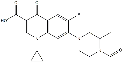 1-Cyclopropyl-6-fluoro-8-methyl-1,4-dihydro-7-(3-methyl-4-formylpiperazin-1-yl)-4-oxoquinoline-3-carboxylic acid Struktur