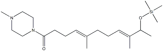 1-(4-Methylpiperazino)-10-(trimethylsiloxy)-5,9-dimethyl-4,8-undecadien-1-one Struktur