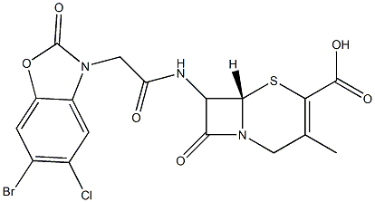 7-[[[(2,3-Dihydro-2-oxo-5-chloro-6-bromobenzoxazol)-3-yl]acetyl]amino]-3-methylcepham-3-ene-4-carboxylic acid Struktur