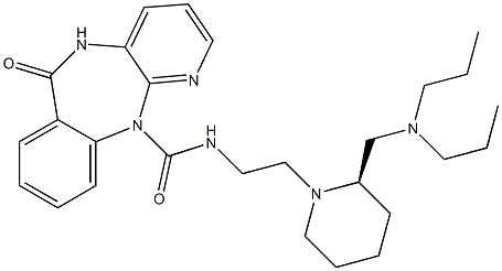 5,11-Dihydro-11-[[[2-[(2R)-2-[(dipropylamino)methyl]-1-piperidinyl]ethyl]amino]carbonyl]-6H-pyrido[2,3-b][1,4]benzodiazepin-6-one Struktur