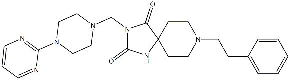 8-Phenethyl-3-[[4-(pyrimidin-2-yl)piperazino]methyl]-1,3,8-triazaspiro[4.5]decane-2,4-dione Struktur