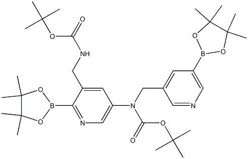 tert-Butyl {[5-(4,4,5,5-tetramethyl-1,3,2-dioxaborolan-2-yl)pyridin-3-yl]methyl}carbamate, 3-{[(tert-Butoxycarbonyl)amino]methyl}-5-(4,4,5,5-tetramethyl-1,3,2-dioxaborolan-2-yl)pyridine Struktur