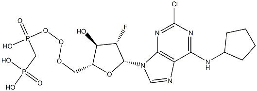 (((((2R,3R,4S,5R)-5-(2-Chloro-6-(cyclopentylamino)-9H-purin-9-yl)-4-fluoro-3-hydroxytetrahydrofuran-2-yl)methoxy)(hydroxy)phosphoryl)methyl)phosphonic Acid Struktur