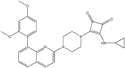 3-(CYCLOPROPYLAMINO)-4-(4-[8-(2,4-DIMETHOXYPHENYL)QUINOLIN-2-YL]PIPERAZIN-1-YL)CYCLOBUT-3-ENE-1,2-DIONE Struktur