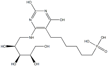 6-(6-ribitylamino-2,4-dihydoxypyrimidin-5-yl)-1-hexylphosphonic acid Struktur