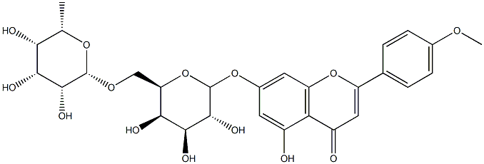 5-hydroxy-2-(4-methoxyphenyl)-7-[(2S,3R,4S,5R,6R)-3,4,5-trihydroxy-6-[[(2R,3R,4R,5S,6S)-3,4,5-trihydroxy-6-methyl-oxan-2-yl]oxymethyl]oxan-2-yl]oxy-chromen-4-one Struktur