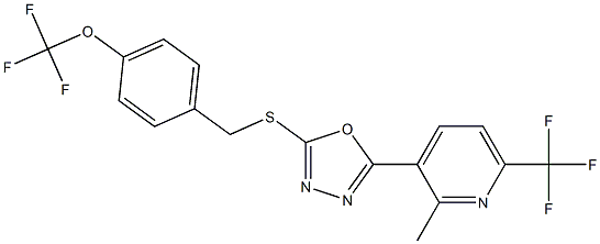 2-[2-methyl-6-(trifluoromethyl)-3-pyridyl]-5-{[4-(trifluoromethoxy)benzyl]thio}-1,3,4-oxadiazole Struktur