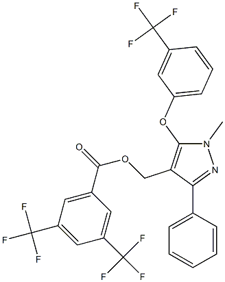 {1-methyl-3-phenyl-5-[3-(trifluoromethyl)phenoxy]-1H-pyrazol-4-yl}methyl 3,5-bis(trifluoromethyl)benzenecarboxylate Struktur