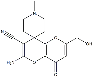 2'-amino-6'-(hydroxymethyl)-1-methyl-8'-oxo-8'H-spiro[piperidine-4,4'-pyrano[3,2-b]pyran]-3'-carbonitrile Struktur