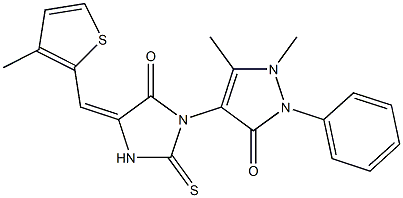 1,5-Dimethyl-4-[4-(3-methyl-thiophen-2-ylmethylene)-5-oxo-2-thioxo-imidazolidin-1-yl]-2-phenyl-1,2-dihydro-pyrazol-3-one Struktur