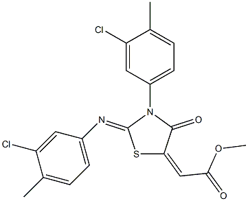 methyl 2-{3-(3-chloro-4-methylphenyl)-2-[(3-chloro-4-methylphenyl)imino]-4-oxo-1,3-thiazolan-5-yliden}acetate Struktur