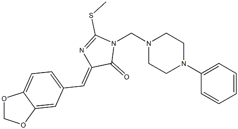 5-(1,3-benzodioxol-5-ylmethylene)-2-(methylsulfanyl)-3-[(4-phenylpiperazino)methyl]-3,5-dihydro-4H-imidazol-4-one Struktur