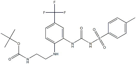 tert-butyl N-{2-[2-[({[(4-methylphenyl)sulfonyl]amino}carbonyl)amino]-4-(trifluoromethyl)anilino]ethyl}carbamate Struktur