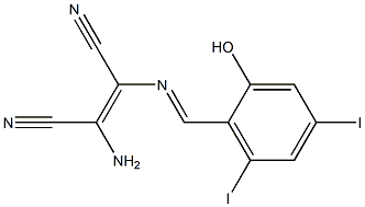 (Z)-2-amino-3-{[(E)-(2-hydroxy-4,6-diiodophenyl)methylidene]amino}-2-butenedinitrile Struktur