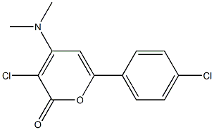 3-chloro-6-(4-chlorophenyl)-4-(dimethylamino)-2H-pyran-2-one Struktur