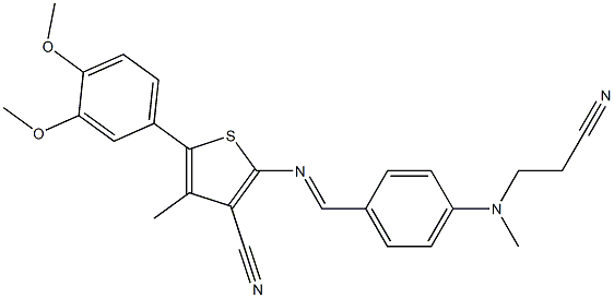 2-({4-[(2-cyanoethyl)(methyl)amino]benzylidene}amino)-5-(3,4-dimethoxyphenyl)-4-methylthiophene-3-carbonitrile Struktur