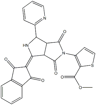 methyl 3-[4-(1,3-dioxo-1,3-dihydro-2H-inden-2-yliden)-1,3-dioxo-6-(2-pyridinyl)hexahydropyrrolo[3,4-c]pyrrol-2(1H)-yl]-2-thiophenecarboxylate Struktur