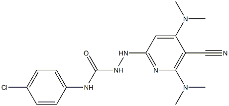 N1-(4-chlorophenyl)-2-[5-cyano-4,6-di(dimethylamino)-2-pyridyl]hydrazine-1-carboxamide Struktur