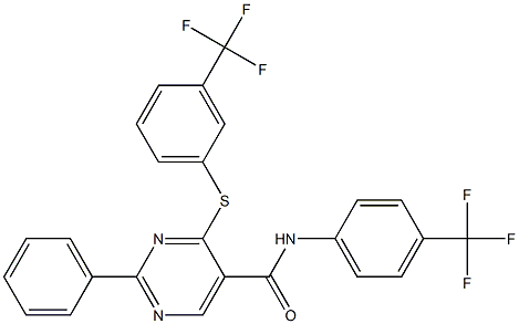 2-phenyl-N-[4-(trifluoromethyl)phenyl]-4-{[3-(trifluoromethyl)phenyl]sulfanyl}-5-pyrimidinecarboxamide Struktur