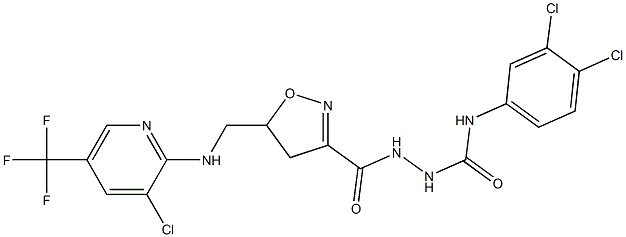 2-{[5-({[3-chloro-5-(trifluoromethyl)-2-pyridinyl]amino}methyl)-4,5-dihydro-3-isoxazolyl]carbonyl}-N-(3,4-dichlorophenyl)-1-hydrazinecarboxamide Struktur