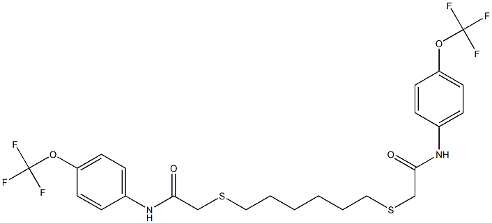 2-{[6-({2-oxo-2-[4-(trifluoromethoxy)anilino]ethyl}sulfanyl)hexyl]sulfanyl}-N-[4-(trifluoromethoxy)phenyl]acetamide Struktur