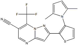 2-[3-(2,5-dimethyl-1H-pyrrol-1-yl)-2-thienyl]-7-(trifluoromethyl)pyrazolo[1,5-a]pyrimidine-6-carbonitrile Struktur