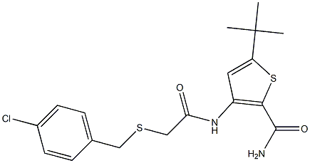 5-(tert-butyl)-3-({2-[(4-chlorobenzyl)thio]acetyl}amino)thiophene-2-carboxa mide Struktur