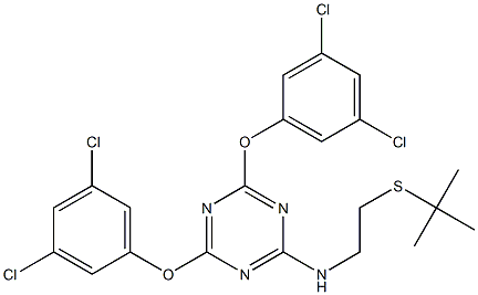 N2-[2-(tert-butylthio)ethyl]-4,6-di(3,5-dichlorophenoxy)-1,3,5-triazin-2-amine Struktur