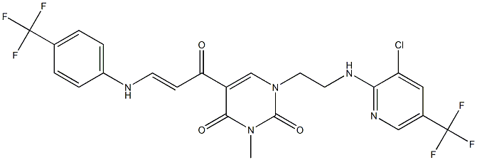 1-(2-{[3-chloro-5-(trifluoromethyl)-2-pyridinyl]amino}ethyl)-3-methyl-5-{3-[4-(trifluoromethyl)anilino]acryloyl}-2,4(1H,3H)-pyrimidinedione Struktur