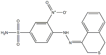 4-[2-(3,4-dihydro-1H-2-benzothiin-4-yliden)hydrazino]-3-nitrobenzene-1-sulfonamide Struktur